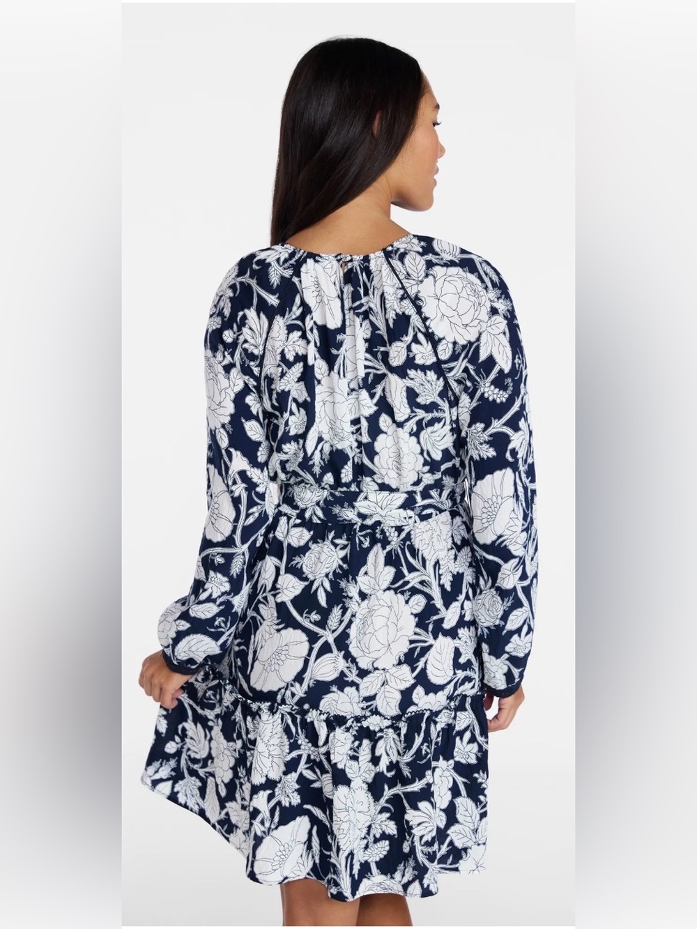 Time and Tru Peasant Mini Dress 2XL XXL Floral Navy Blue Lace Long Sleeve Boho - Picture 4 of 7